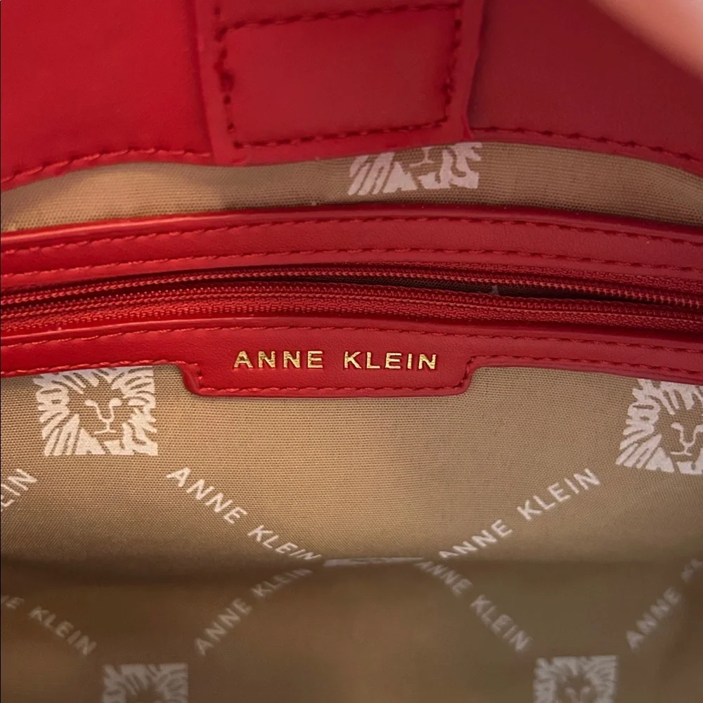Anne Klein Red Quilted Handbag with Scarf Accent and unknown credit card holder